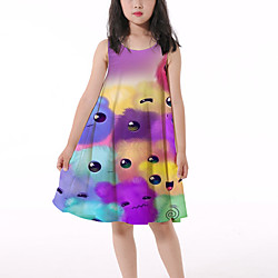 Enfants Petit Fille Robe Graphique Imprimé Arc-en-ciel Mi-long Sans Manches Fleur Actif Robes Eté Standard 3-10 ans miniinthebox
