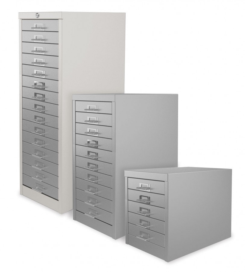 White and Light Grey 15 Drawer Lockable Multi Drawer Cabinet
