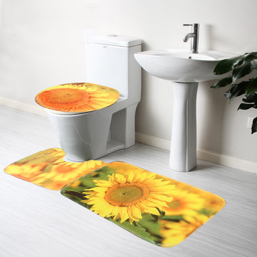 Sunflowers Pattern Toilet Cover Rug Set