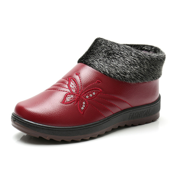 PU Slip on Fashion Keeping Warm Ankle Boots for Women Winter Snow Boots Shoes Women Waterproof Lightweight Flat Plus Size Shoe