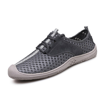 Men Mesh Fabric Breathable Quick Drying Non-slip Lace Up Casual Shoes