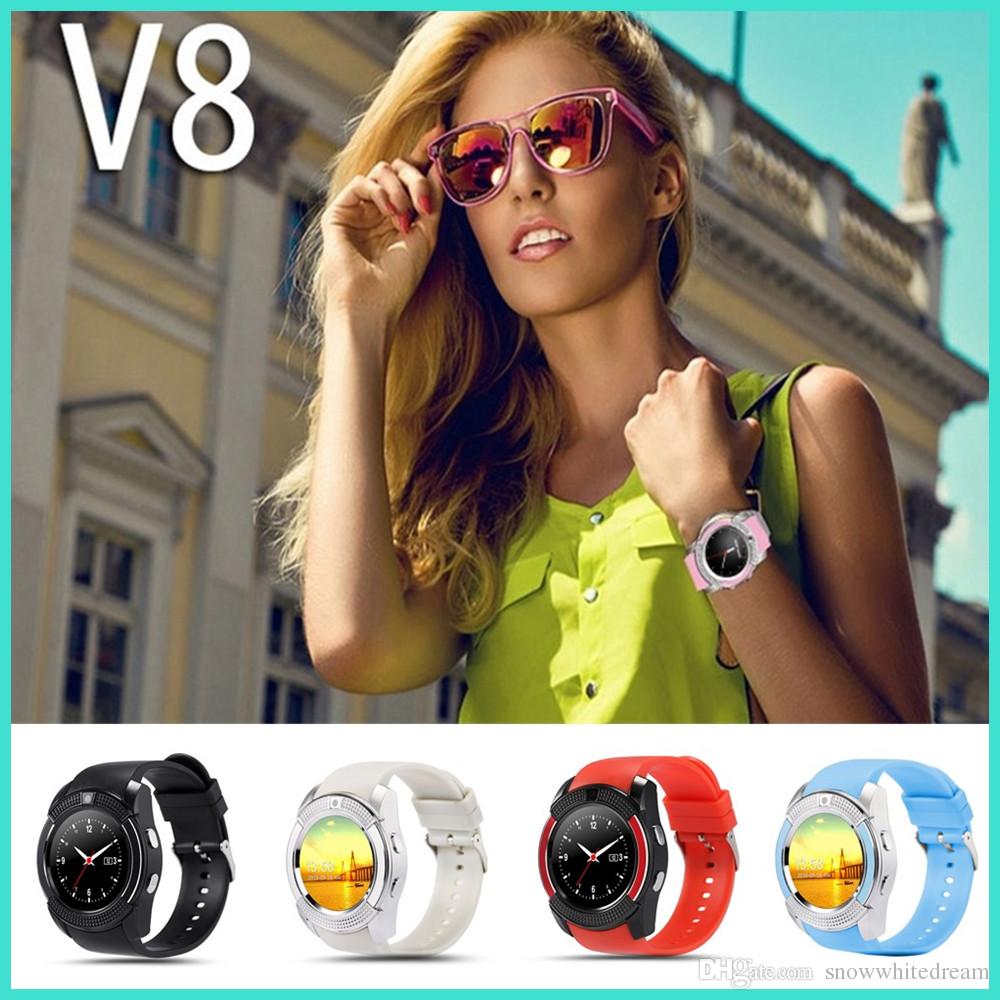 V8 Smart Watch Bluetooth Watches Android with 0.3M Camera MTK6261D Smartwatch For Android Apple with Retail Package