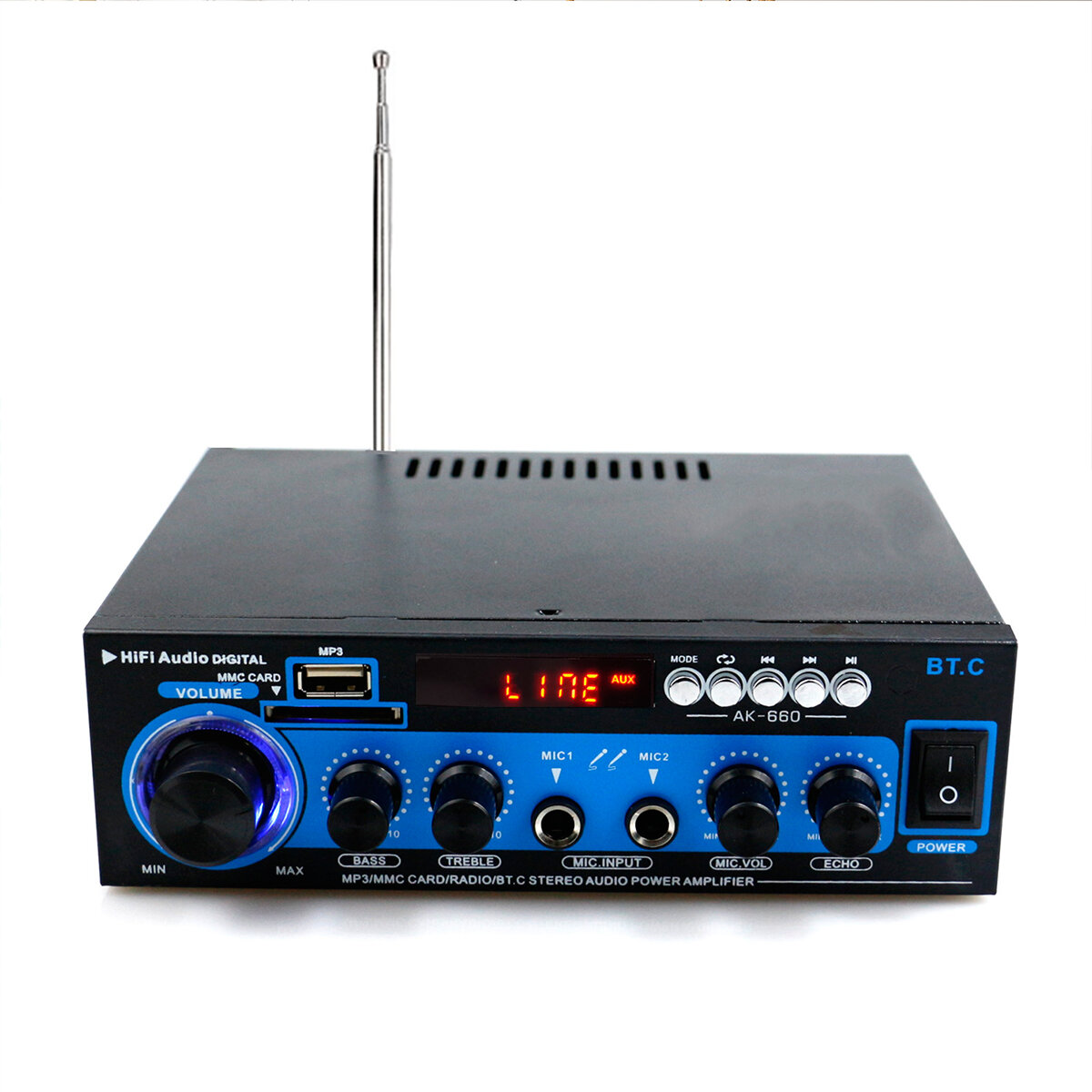 AK-660 1000W Dual Channel bluetooth Power Amplifier HiFi AMP Support USB SD Card FM MP3 Speaker with Remote for Car Home
