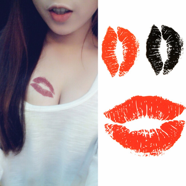 2pcs fashion black red removable fake tattoo kiss lips body art makeup waterproof temporary tattoo stickers