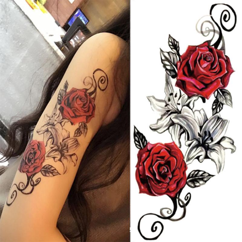 1pcs Watercolor cool henna rose flowers Temporary Body Tattoo Beautiful Shoulder thigh Back Body decor lace owl women paint