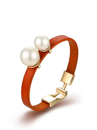 Khaki Pearl Synthetic Materials Round Bracelet