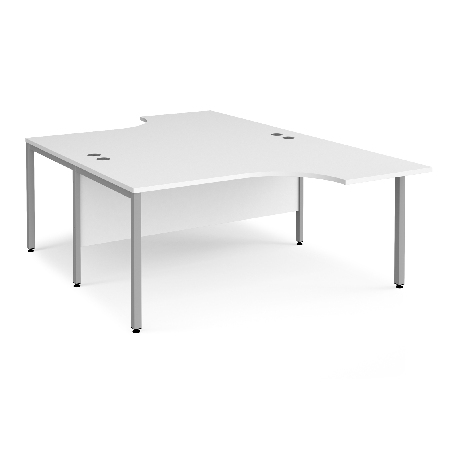 Maestro 25 back to back ergonomic desks 1600mm deep - silver bench leg frame, white top