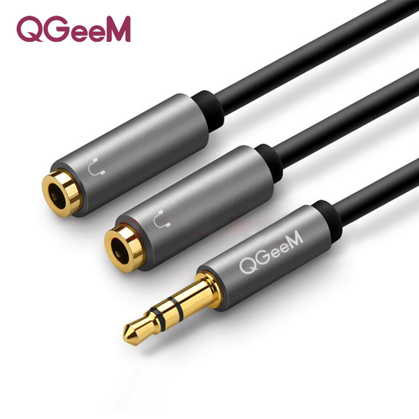 qgeem earphone extension jack 3.5mm audio male to 2 female aux cable headphone splitter for iphone samsung s9 pc p20