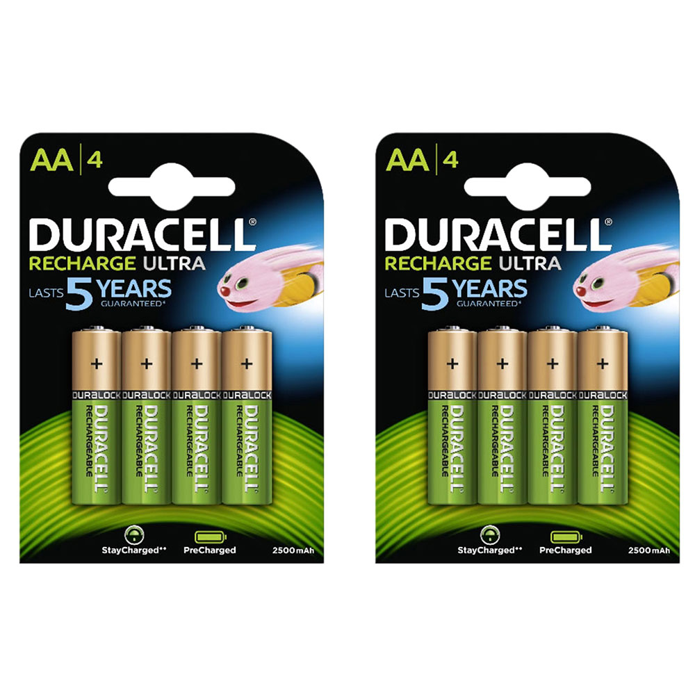 Duracell Duralock Pre and Stay Charged Rechargeable AA NiMh Batteries 2500mAh - 8 Pack