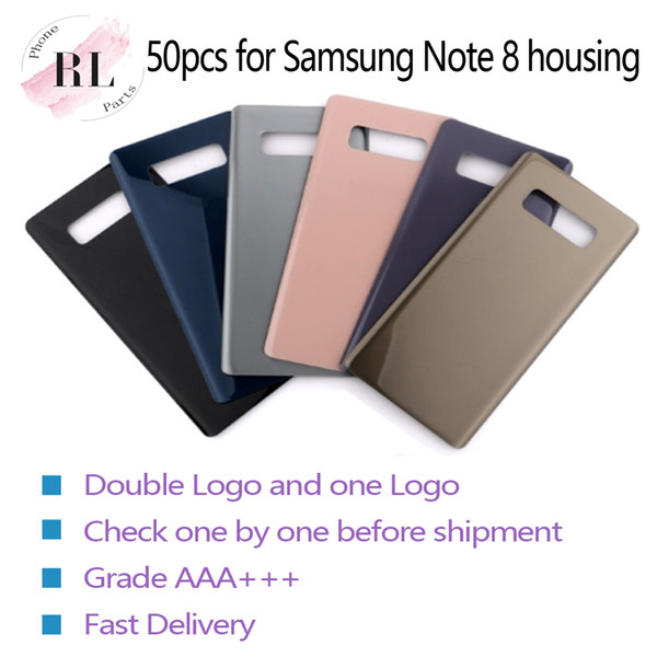 50pcs oem glass battery door back cover housing + adhesive sticker for samsung galaxy note 8 n950f (single or double logo)