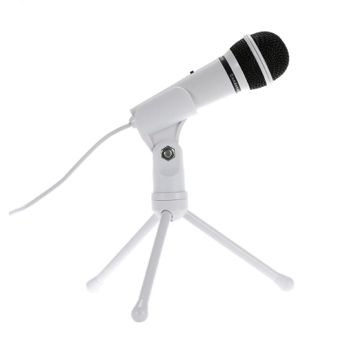 SF-910 professionnel 3,5 mm son Microphone condensateur Studio Podcast w / Stand pour Skype, bureau PC portable (blanc)