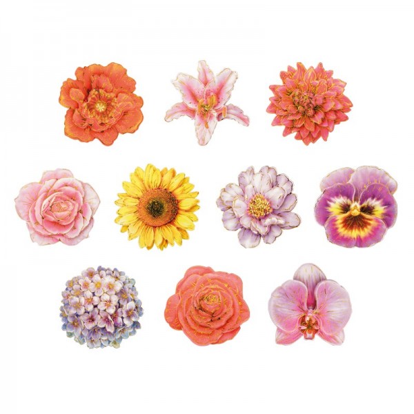 3-D Motive, Blüten mit Glimmer, ausgestanzt, 8-8,5 cm, 10er Set