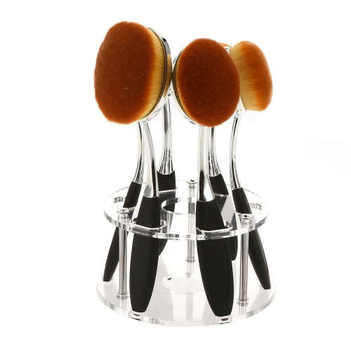 Anself Oval Makeup Brush Holder 6 Hole Acrylic Toothbrush Cosmetic Brush Display Stand Organizer Cleaning Hanging Dry Cosmetic Brush Tool White