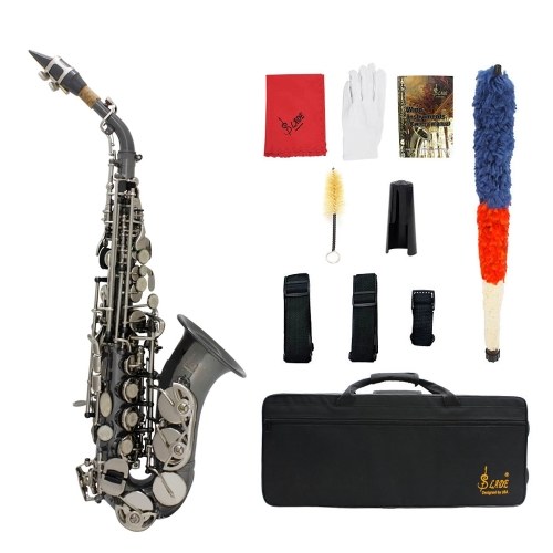 Bb Saxofón Soprano Sax Sax Material de latón niquelado negro Viento madera