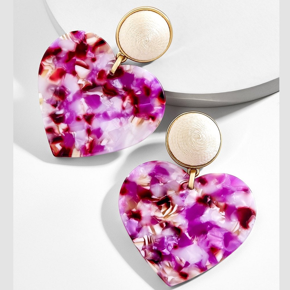 New Heart-Shaped Broken Flower Crystal Acrylic Plate Long Earrings