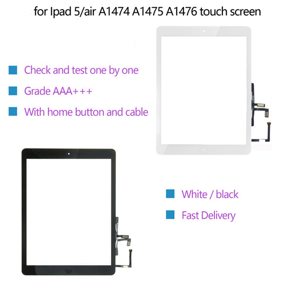 New for iPad Air 1 iPad 5 Touch Screen Digitizer and Home Button Front Glass Display Touch Panel Replacement A1474 A1475 A1476