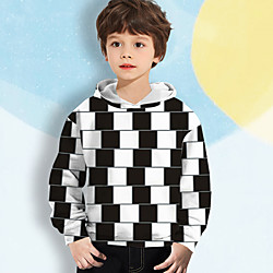 Kids Boys' Hoodie Long Sleeve Black 3D Print Plaid Optical Illusion Daily Indoor Outdoor Active Fashion Daily Sports 3-12 Years Lightinthebox