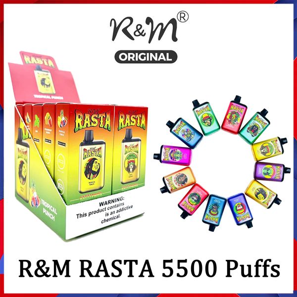Original R&M RASTA 5500 Puffs Disposable E Cigarette LIMITED EDITION Bar Vape Pen 13ml Prefilled 0/2/3/5% Pod 650Mah Rechargeable Battery 12 Flavors Elf Box