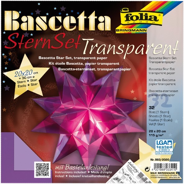 Bascetta Stern Set, transparent, 15x15cm, 32 Blatt, violett