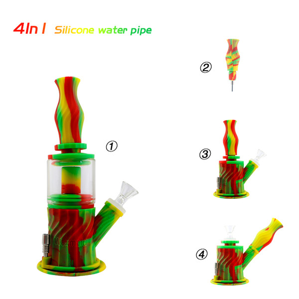 Glass Beaker Water Bong 4 in 1 2 layer Percolator bong dab rig Nectar Collector with Titanium Tip Pink