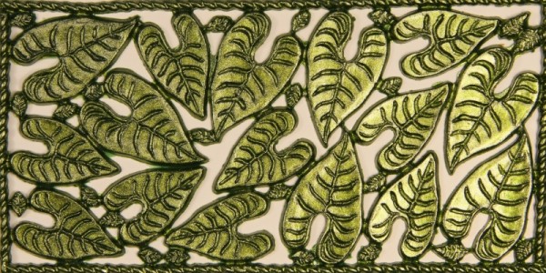 Wachsornament-Platte, Herzblätter, 16 x 8 cm, grün