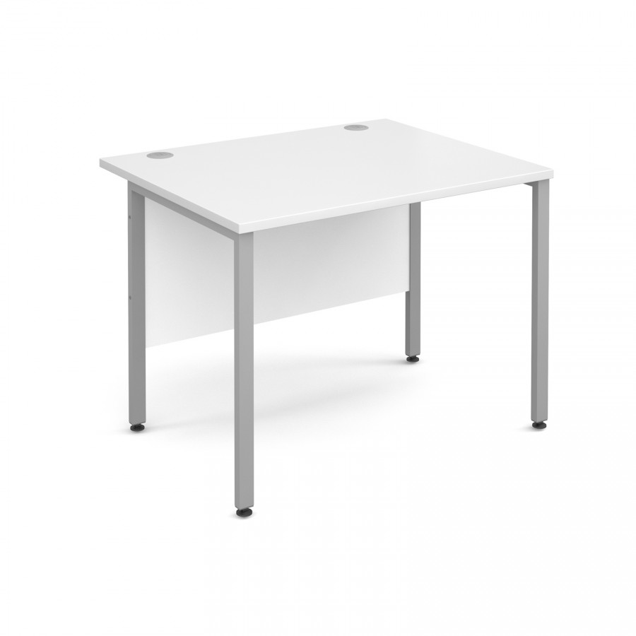 Maestro 25 Straight H Frame Desk 1000mm with Silver Legs- White