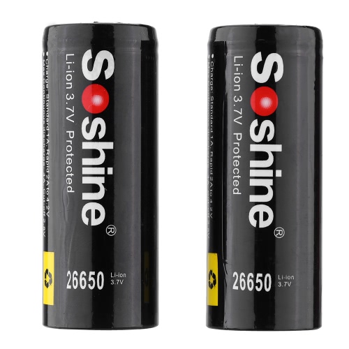 Soshine 2pcs 26650 3.7V 5500mAh Protected Rechargeable Li-ion Lithium Battery