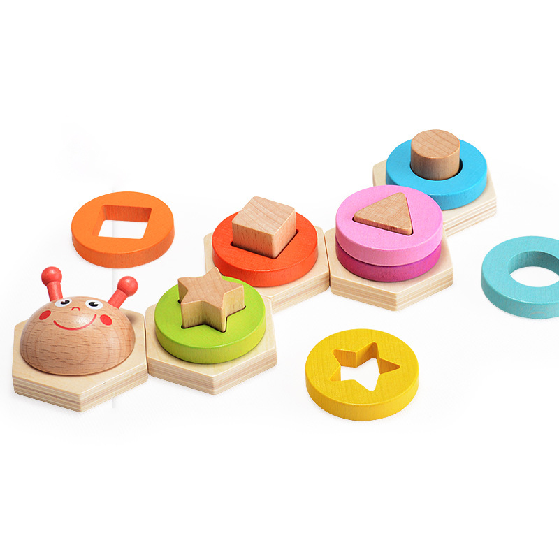 Baby Toddler Preschool New Wooden Caterpillar Shape Sorting Tower Kids Toy Improving Eye-hand Coordination Kids Gift
