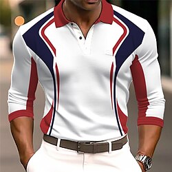 Men's Sport Polo Golf Shirt Casual Sports Lapel Long Sleeve Fashion Basic Color Block Patchwork Button Spring   Fall Regular Fit Light Green Red Orange Gray Sport Polo Lightinthebox