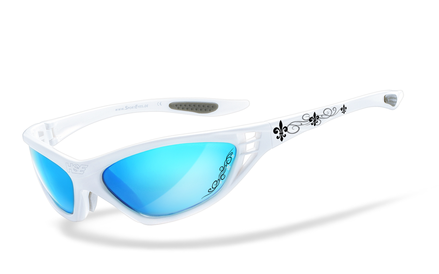 HSE SportEyes | SPEED MASTER 2.1 - tribal lilies - laser blue  Sportbrille, Fahrradbrille, Sonnenbrille, Bikerbrille, Radbrille, UV400 Schutzfilter