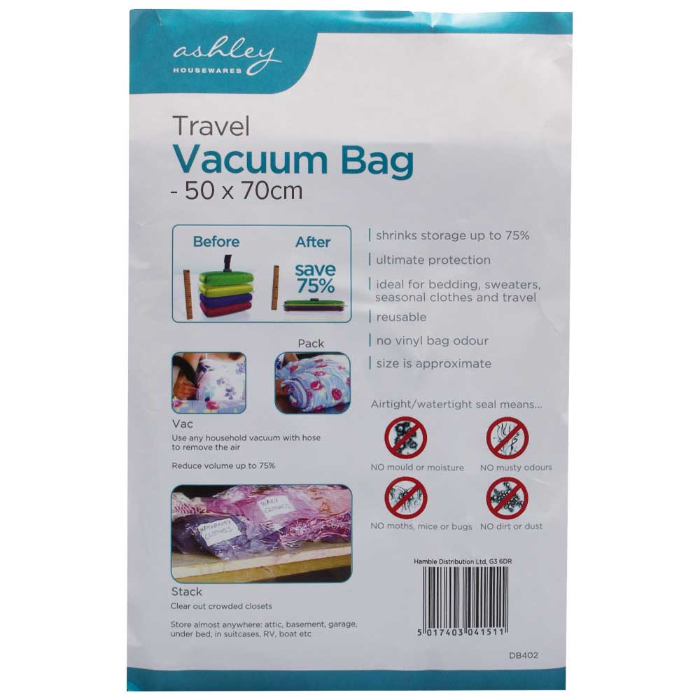 Roll Up Space Saving Travel Vacuum Seal Bags Zip Lock Holiday Luggage - 50x70cm