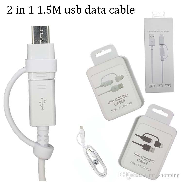 Top quality 1.5m 5ft usb data cable micro usb + c cable type C head 3A fast charging charge cord sync usb data cable for samsung s10 plus