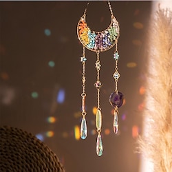 Moon Crystal Suncatcher Colorful Crystal Pendant Chandelier Rainbow Create Hanging Ornament Wall Hanging Tree Window Prism Ornament for Room Home Office Garden Decor Lightinthebox