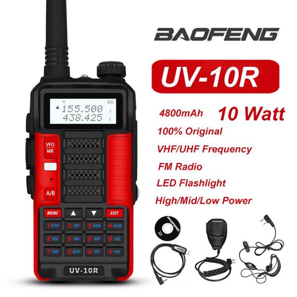 Walkie Talkie Baofeng 10W Professional UV 10R High/Mid/Low Power Dual Band Two Way CB Ham Radio HF Transceiver For Hunt City
