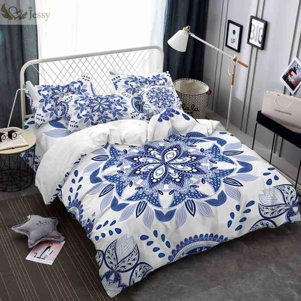 luxury chinese ethnic style bedding set duvet cover set blue white porcelain bed linens pillowcases 45*45cm cushion cover