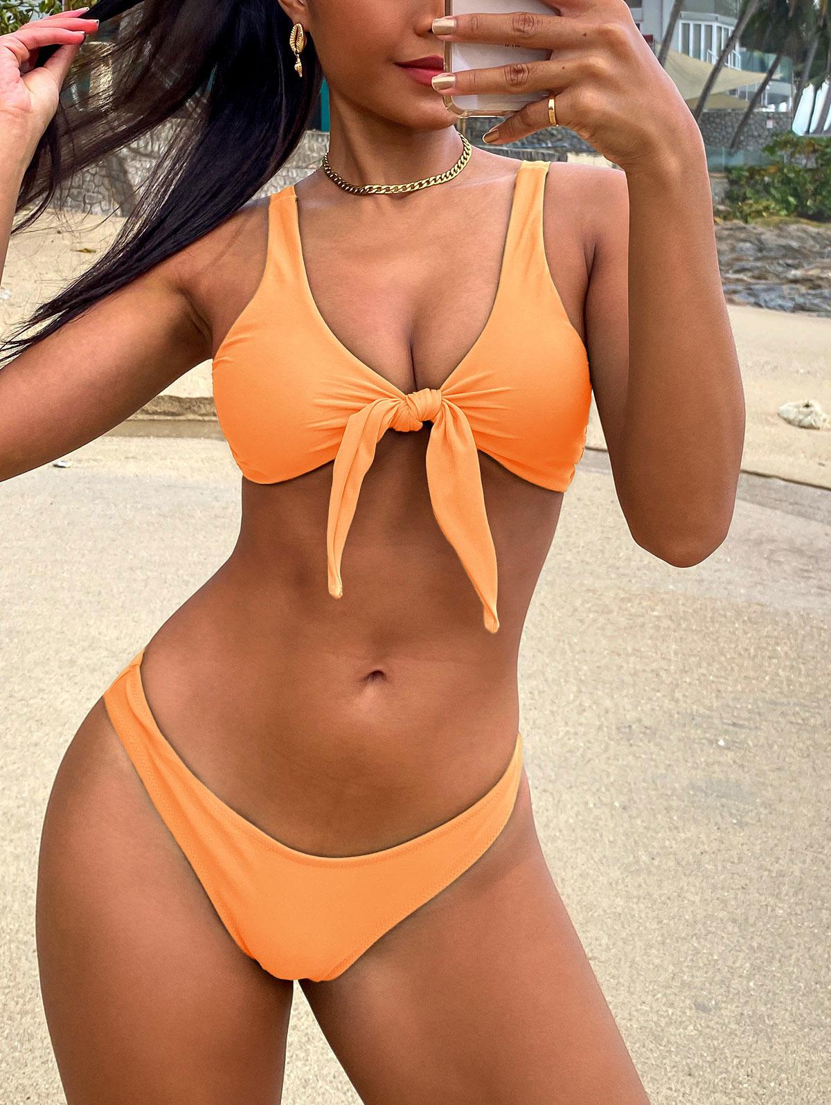 Bikini de Tanga Anudado con Pliegues Xl Mango naranja