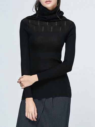 Black Long Sleeve Knitted Cowl Neck H-line Sweater