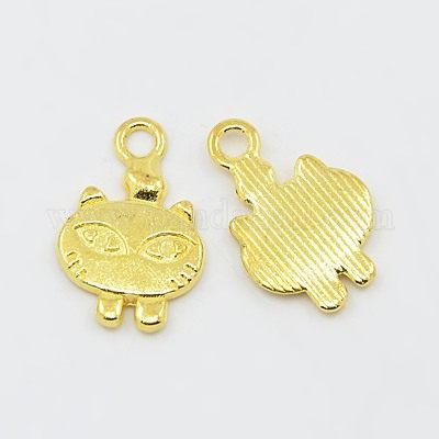 Tibetan Style Alloy Finding Pendants, Lead Free and Cadmium Free, Cat, Golden, 18.5mm long, 12.5mm wide, 2mm thick, hole: 3mm