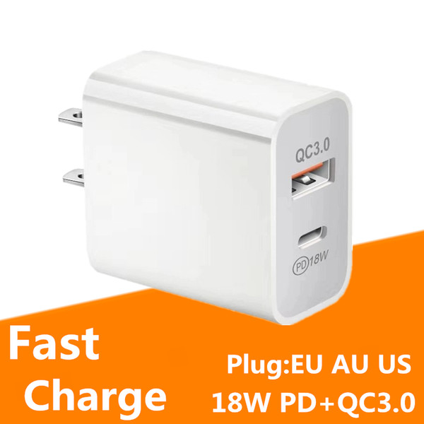 EU/US/AU Plug PD+QC 3.0 Fast Charging Mobile Phone Charger Type-C 18W PD Charger Multi Plug For samsung NOTE 10 S10 HTC LG