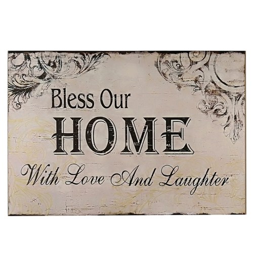 Decorative Wood Wall Hanging Sign Plaque Bless Our Home with Love and Laughter Off White Black Homes Decor