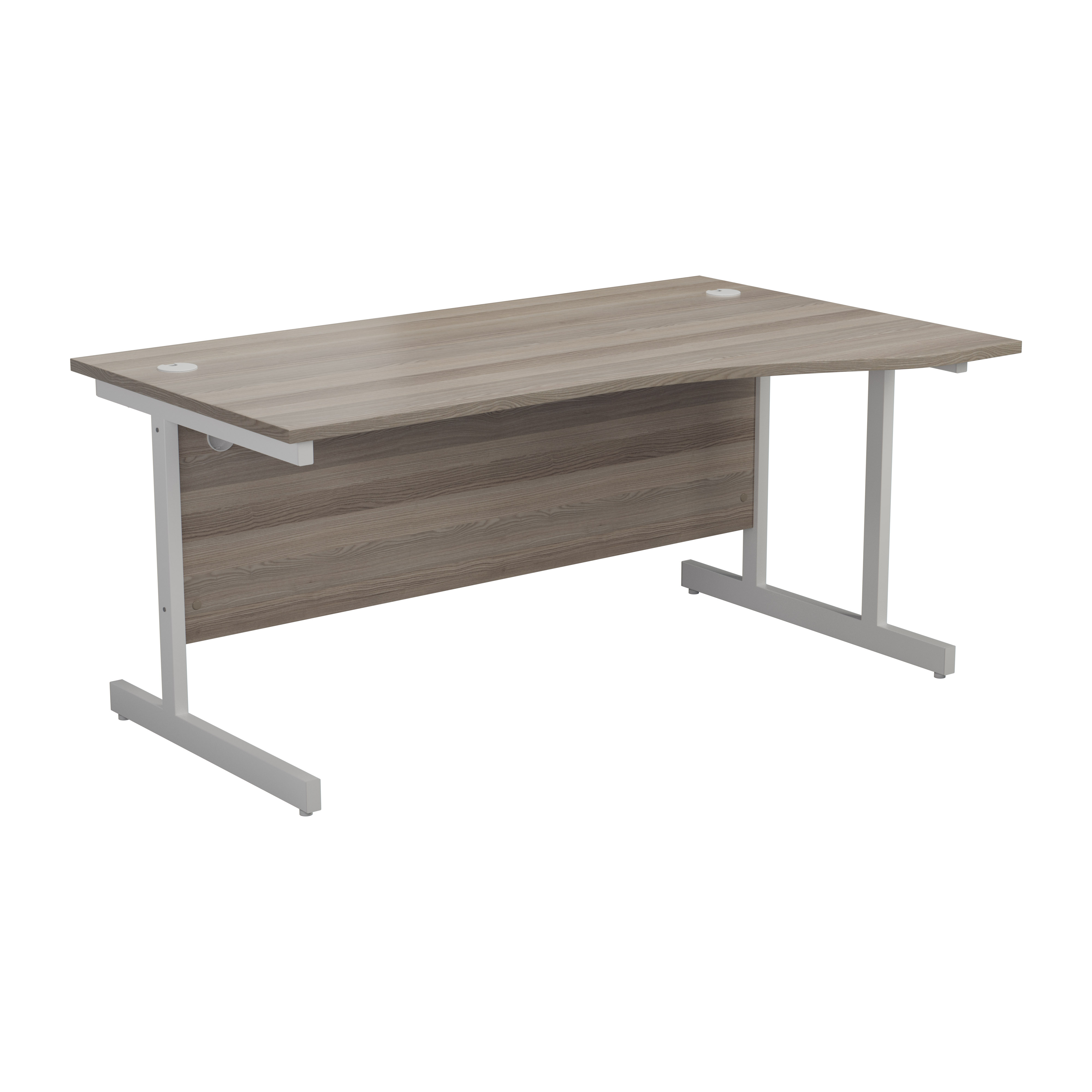 One Cantilever 1600 RH Wave Cantilever Workstation - Grey Oak Top White Legs