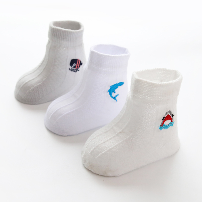 3-pair Embroidered Cartoon Kintted Solid Socks