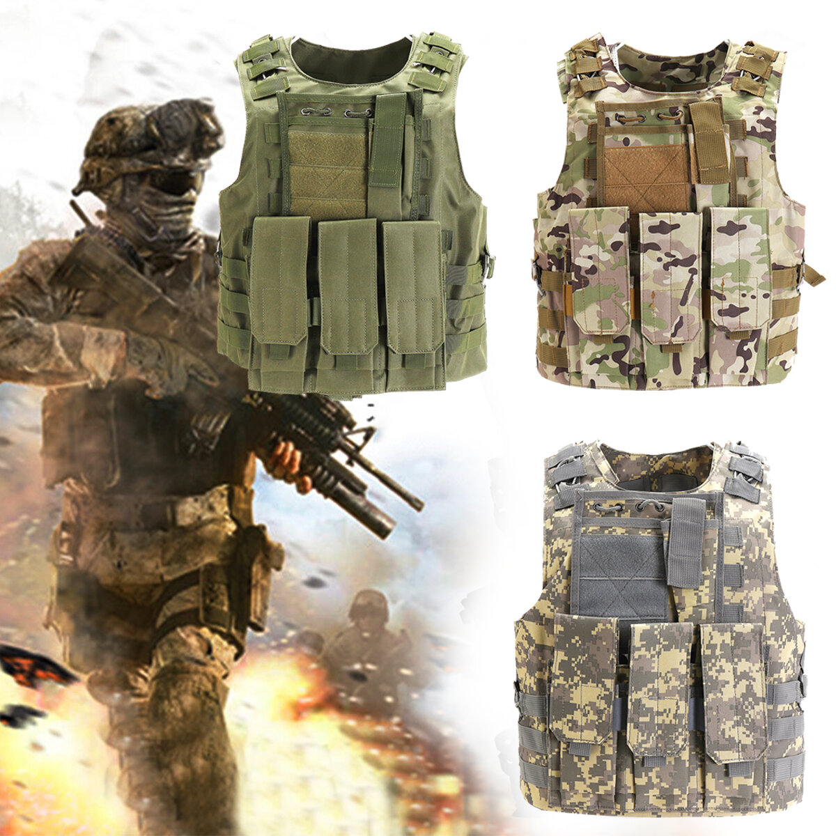 600D Nylon Plattenträger Tactical Vest Outdoor Hunting Schutzverstellbare Weste für Kampfzubehör
