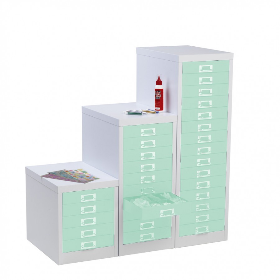 White & Peppermint 5 Drawer Multi Drawer Cabinet