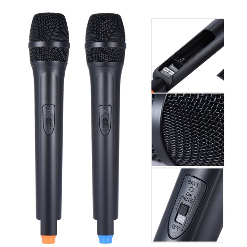 Dual Channels Handheld VHF Wireless Microphone Mic System Including 2 Mics 1 Receiver with LCD Display 6.35mm Audio Cable Power Adapter for Karaoke Meeting Party