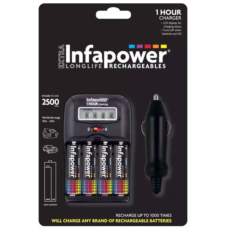 Infapower 1-Stunden Ladegerät + 4 AA Batterien