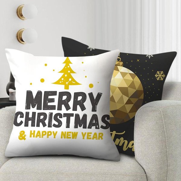 Pillow Case 2021 Christmas Decoration Imitation Gilding Printing Hug Pillowcase Waist Plush Material 45x45cm