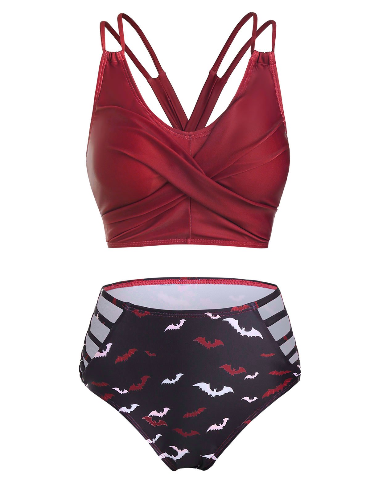 Bat Print Cut Out Crossover Bikini Swimwear