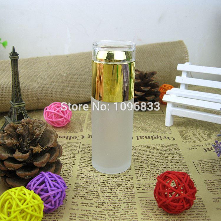 1.7oz 50ML Frosted Glass Bottle Gold Acrylic Cap, Cosmetic Packing Bottle, 50cc Spray Bottle, Atomizer & Lotion Nozzle, 18pc/Lot