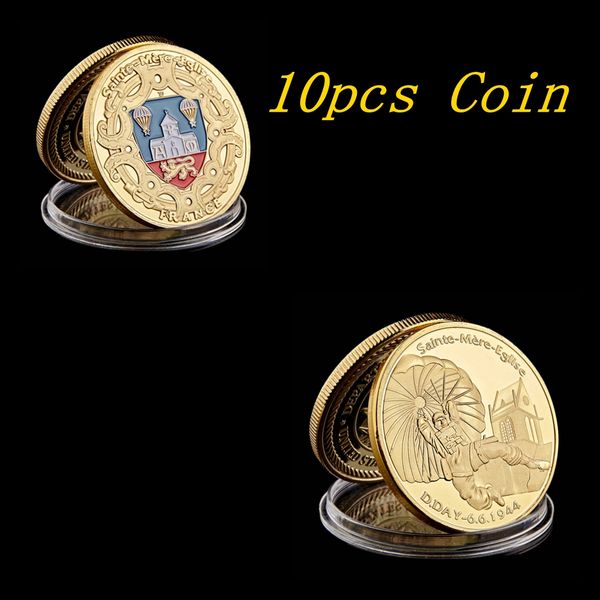 10pcs 1944.6.6 D.Day Airborne Forces Craft 1oz Medal Collectible Infantry Gold Plated Beach Military Souvenir Coin